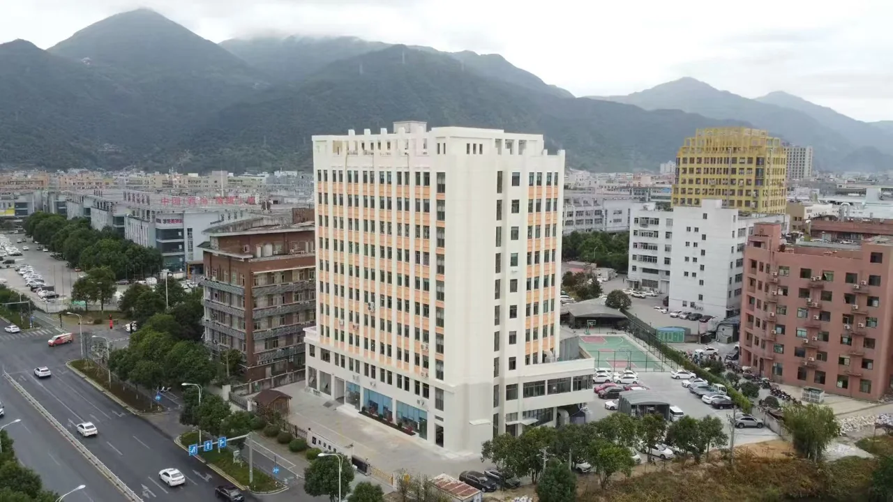 Aerial photograph of the eyewear facility building and surrounding area in Wenzhou