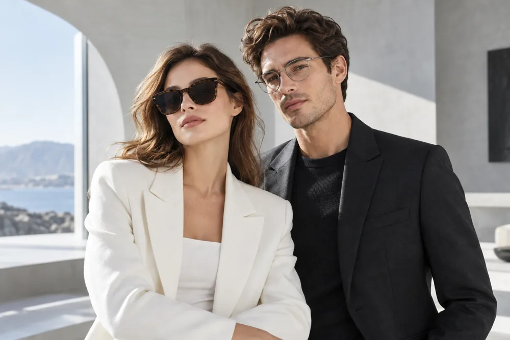 Editorial models wearing sunglasses and optical frames